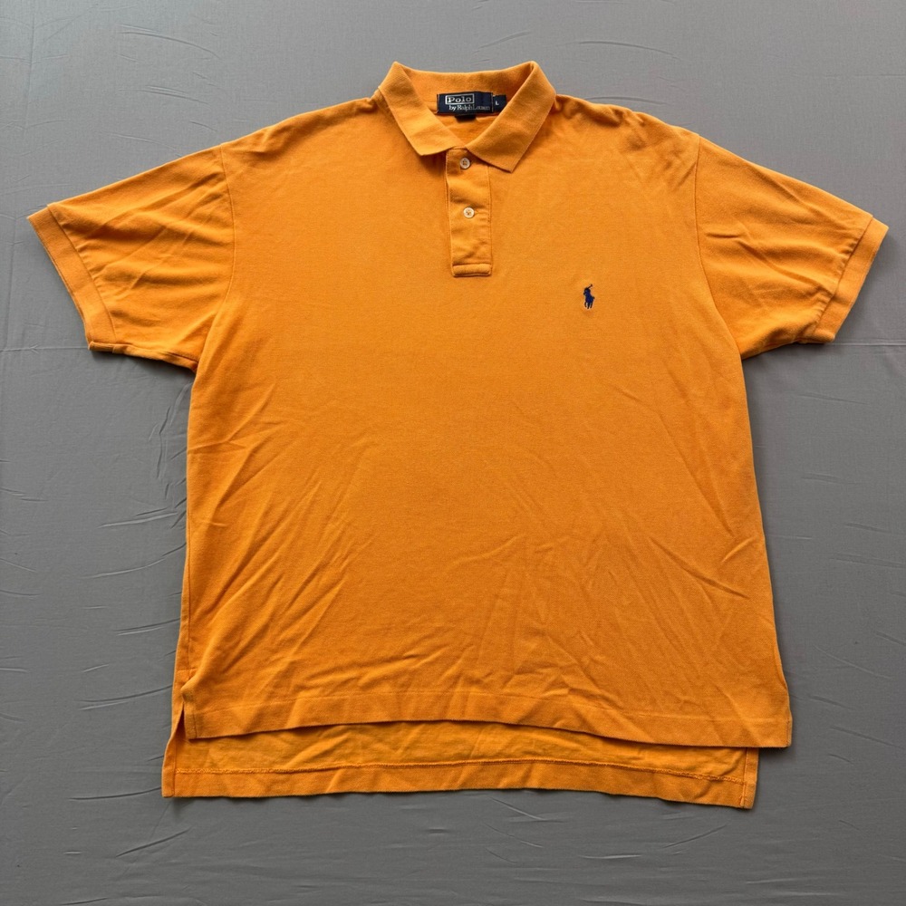 Polo Ralph Lauren Mens Large Orange Cotton Pique Short Sleeve Pony Polo Shirt